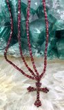 Antique Garnet Cross Necklace in Garnet Gold