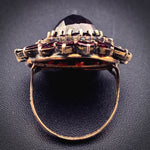 Antique 9K & Bohemian Garnet Cluster Flower Ring