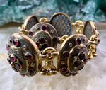 Antique Gold Over Aluminum & Garnet Bracelet & Brooch