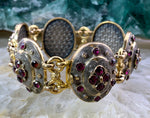 Antique Gold Over Aluminum & Garnet Bracelet & Brooch