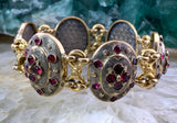 Antique Gold Over Aluminum & Garnet Bracelet & Brooch