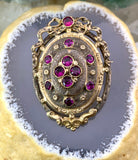 Antique Gold Over Aluminum & Garnet Bracelet & Brooch