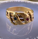 Antique French 18K, Ruby & Sapphire Double Snake Ring