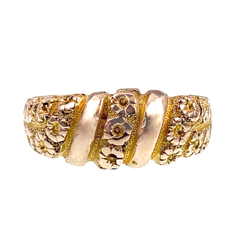 Antique English 9K Gold Floral Band Ring