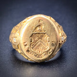 Antique 14K Lion Shield Signet Seal Ring