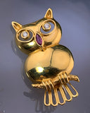 Vintage 18K, Diamond & Ruby Owl Brooch