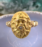 Antique 14K & Diamond Green Man Conversion Ring