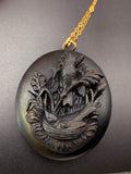 Antique Gutta Percha Bird Nest Locket on 9K Gold Chain