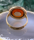 Antique 10K, Carnelian, Seed Pearl & Plaited Hair Conversion Ring on Vintage 9K Band