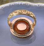 Antique 10K, Carnelian, Seed Pearl & Plaited Hair Conversion Ring on Vintage 9K Band