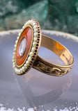 Antique 10K, Carnelian, Seed Pearl & Plaited Hair Conversion Ring on Vintage 9K Band