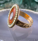 Antique 10K, Carnelian, Seed Pearl & Plaited Hair Conversion Ring on Vintage 9K Band