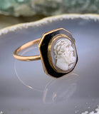 Antique 9K, Enamel & Carved Hardstone Zeus Cameo Ring
