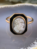 Antique 9K, Enamel & Carved Hardstone Zeus Cameo Ring