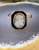 Antique 9K, Enamel & Carved Hardstone Zeus Cameo Ring
