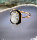 Antique 9K, Enamel & Carved Hardstone Zeus Cameo Ring