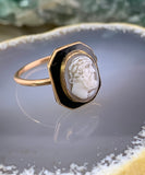 Antique 9K, Enamel & Carved Hardstone Zeus Cameo Ring