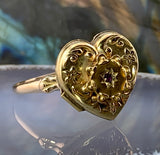 Antique 9K & Ruby Heart Locket Conversion Ring