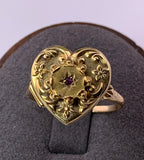 Antique 9K & Ruby Heart Locket Conversion Ring