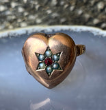Antique 14K, Garnet & Seed Pearl Heart Locket Conversion Ring