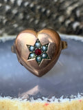 Antique 14K, Garnet & Seed Pearl Heart Locket Conversion Ring