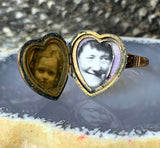 Antique 14K, Garnet & Seed Pearl Heart Locket Conversion Ring