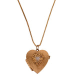 Vintage 14K & Diamond Heart Locket Pendant On Chain