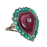 Antique 14K, Emerald, Seed Pearl & Enamel Heart Conversion Ring