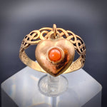 Antique 9K & Coral Heart Charm Ring