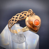 Antique 9K & Coral Heart Charm Ring