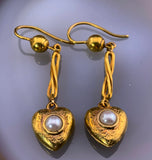 Antique 9K & Seed Pearl Heart Earrings