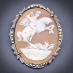 SOLD Antique Silver, Marcasite & Carved Cameo St. George & The Dragon Brooch/Pendant