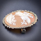 SOLD Antique Silver, Marcasite & Carved Cameo St. George & The Dragon Brooch/Pendant