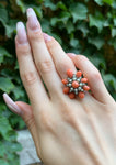 Antique 9K, Coral & Pearl Starburst Ring