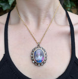 Antique Silver, Paste & Hand Painted Enamel Portrait Pendant