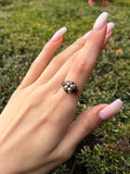 Antique Georgian 9K, Garnet & Seed Pearl Ring