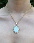 Antique 14K, Diamond, Seed Pearl & Mother Of Pearl Pendant