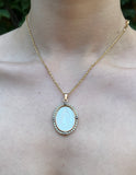 Antique 14K, Diamond, Seed Pearl & Mother Of Pearl Pendant
