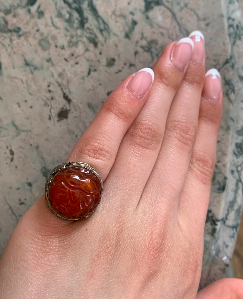 Carved Eros Carnelian Ring