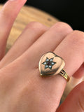 Antique 14K, Garnet & Seed Pearl Heart Locket Conversion Ring