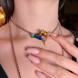 Antique Art Nouveau French 18K & Enamel Kingfisher Bird Brooch