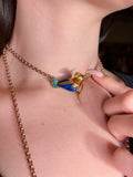 Antique Art Nouveau French 18K & Enamel Kingfisher Bird Brooch