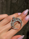 Antique French Silver & Diamond Paste Crescent Moon Brooch w/Gold Wash