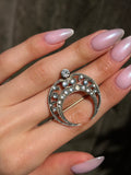 Antique French Silver & Diamond Paste Crescent Moon Brooch w/Gold Wash