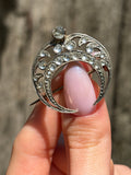 Antique French Silver & Diamond Paste Crescent Moon Brooch w/Gold Wash