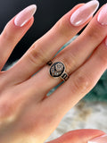 Antique Victorian 12K, Seed Pearl & Enamel Mourning Ring