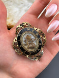 Antique Victorian Memento Mouri Enamel & Hairwork Brooch in Gold Fill
