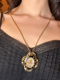 Antique Victorian Memento Mouri Enamel & Hairwork Brooch in Gold Fill