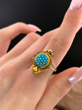 Antique 9K & Turquoise Conversion Ring