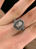 Antique 9K & Reverse Intaglio Sulphide Glass Cameo Ring